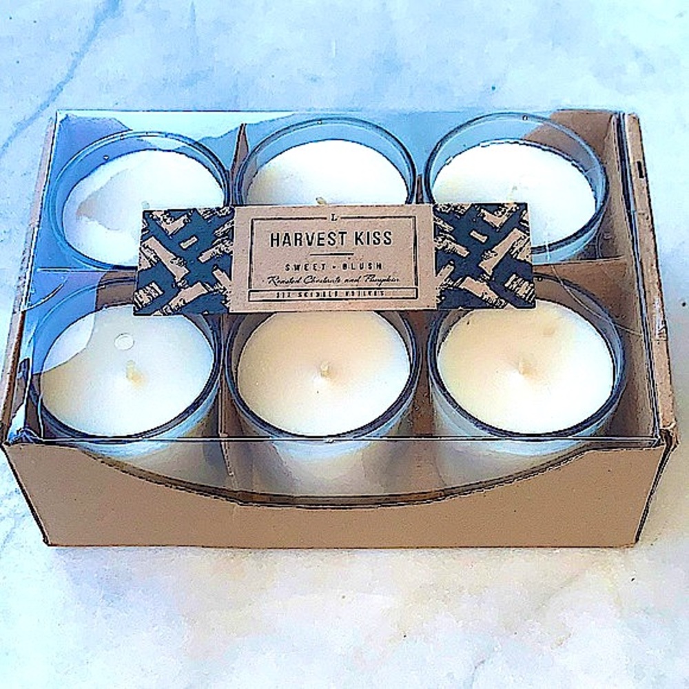 HAVEN STREET CANDLE HARVEST KISS SET OF 6 GLASS VOTIVES RICHLY SCENTED NEW